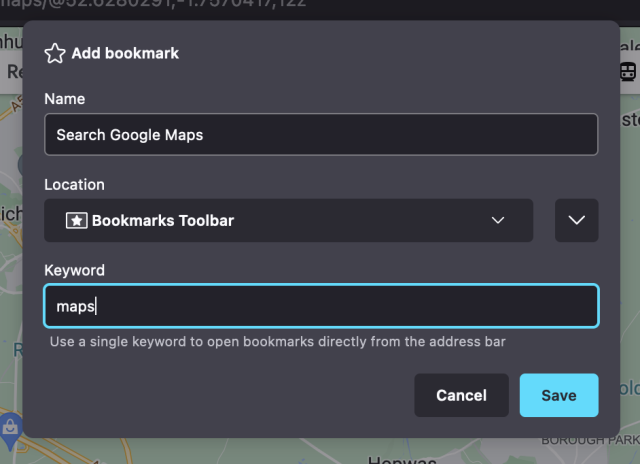 Give the search bookmark a keyword