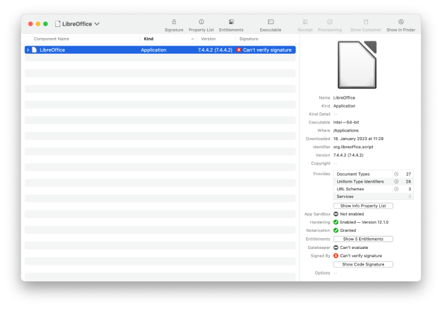LibreOffice Code Signature problems macOS 