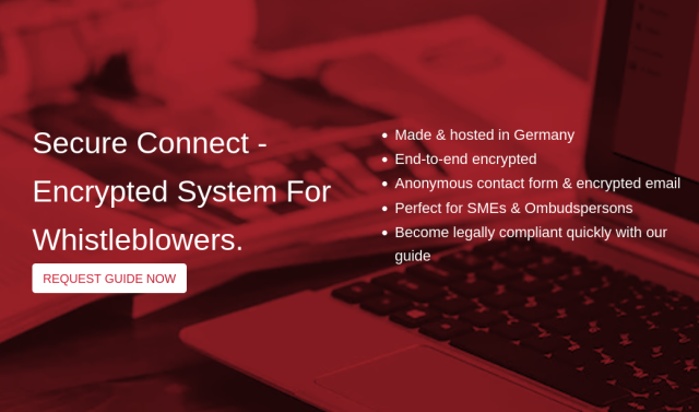 Screenshot of the Tutanota page on the whistleblower system