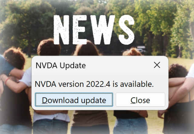 NVDA Update screen offering 2022.4 in front of the NVDA new banner