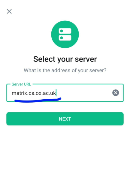 The server selection field is shown with the correctly inputted server of matrix.cs.ox.ac.uk used.