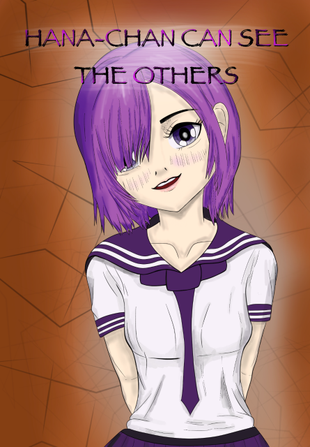 Anime drawing of a schoolgirl with pink hair and the title: "Hana-chan can see the others"