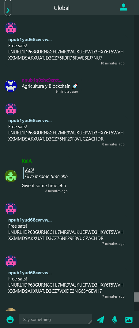 Spammers on Nostr global chat