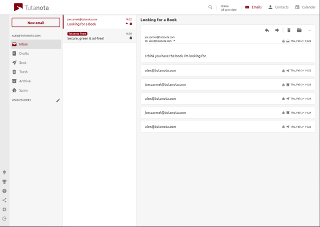 Screenshots of Tutanota conversation view