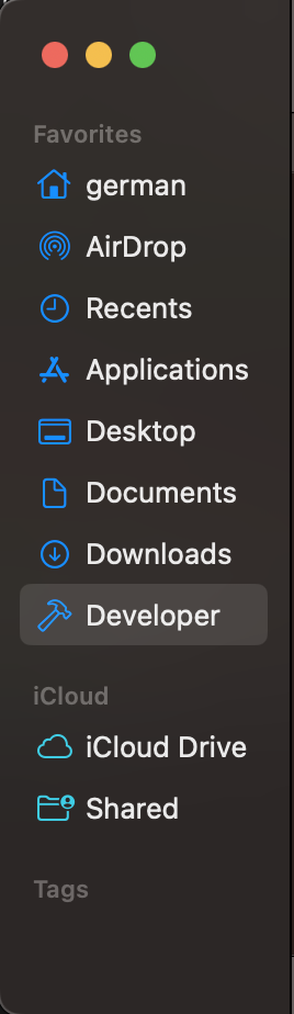 A screenshot of the Finder sidebar with an entry for Developer with a hammer icon beside it.