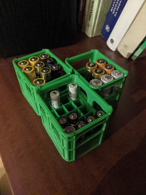 Instead of beer bottles it stores 12 AA batteries or 20 AAA batteries