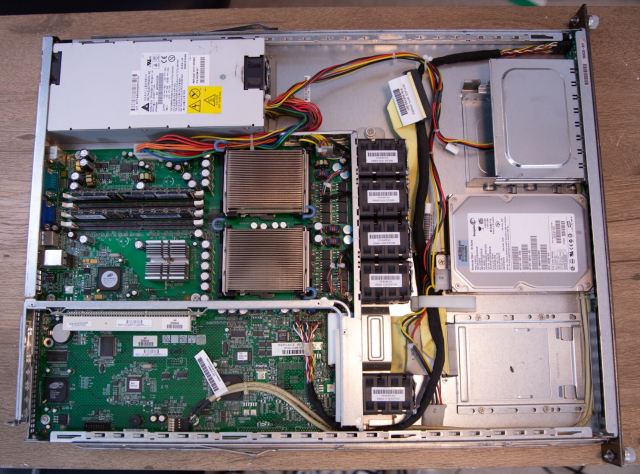 The top of the server. A modest configuration of 2CPUs and 1GB of RAM. It contains an 80gb Seagate hard drive.

