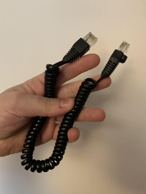 An ethernet patch cable made out of a four wire phone cord.