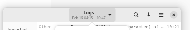Screenshot of the date filtering dropdown in Logs, it touches top and bottom edges of the header bar. It's still rounded and also it has 1px margins above and below it so it doesn't even touch the edges, so looks broken.