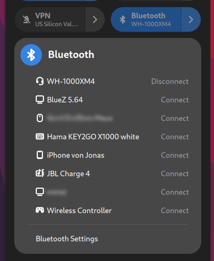 Screenshot of Shell Bluetooth Menu