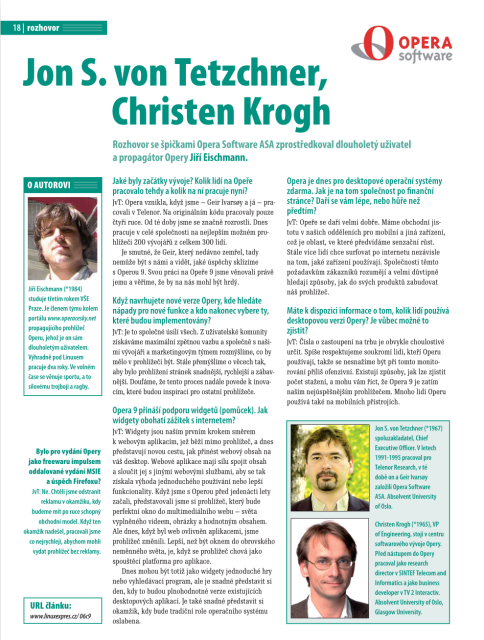A starting page of the interview with Jon von Tetzchner in the LinuxExpres magazine.