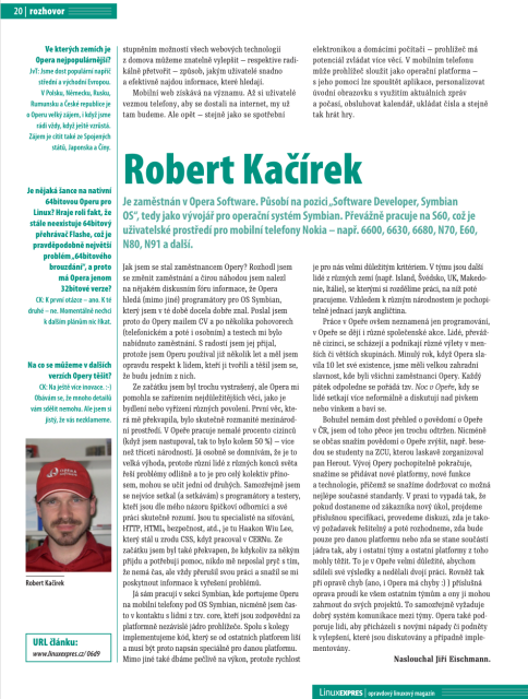 The last page of the interview with an additional short interview with an Opera developer Robert Kačírek