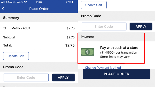 screenshot of the king county ticketing app telling you to pay in cash at a store