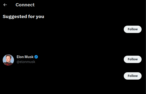 Twitter's onboarding suggesting Elon Musk as the second account to follow, like a desperate ex trying to do emotional blackmailing to get back together after a 15 years relationship collapsed
