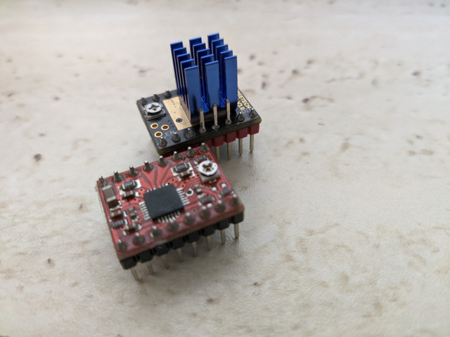 Old and new stepper driver circuit boards side by side