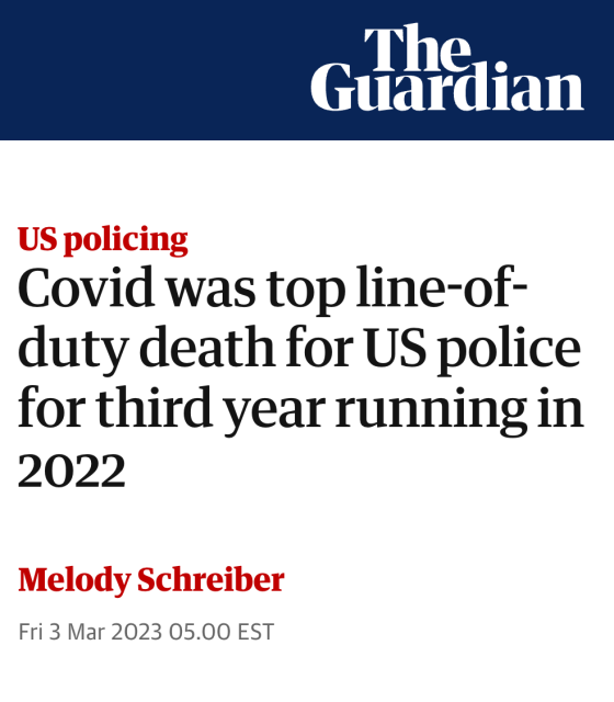 The Guardian: 
Covid was top line-of-duty death for US police for third year running in 2022