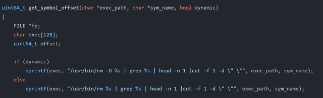 they're calling nm to get the offset of some symbol in an executable...
