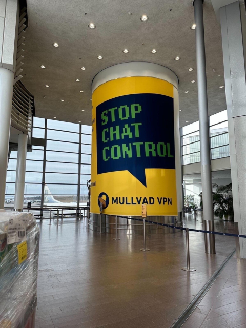 Mullvad ad against CSAM scanning at Swedish airport