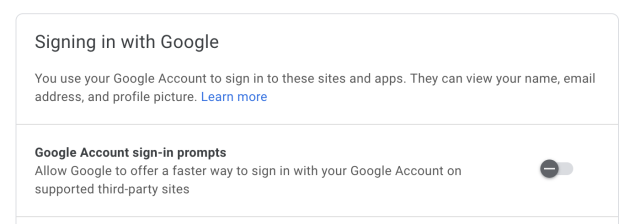 Screenshot of "Google Account sign-in prompts" option.