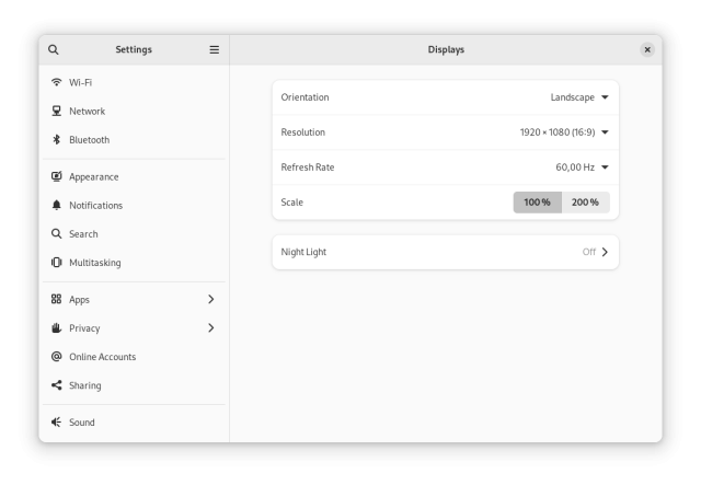 Screenshot of settings dialog from Gnome 44