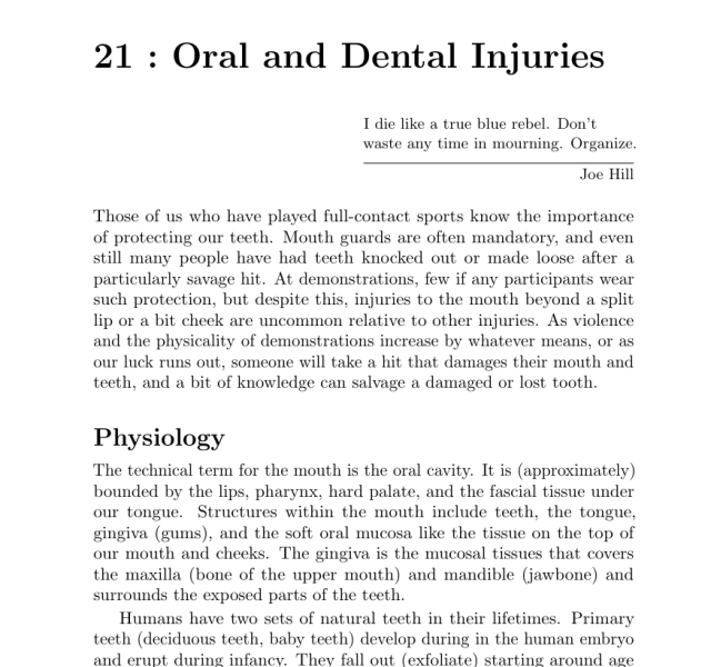 First page of the chapter "Oral and Dental Injuries."