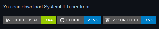 Screenshot from a Github page showing badges with the latest release availability on different locations together with their version code: Google Play (344), Github (353), IzzyOnDroid (353)