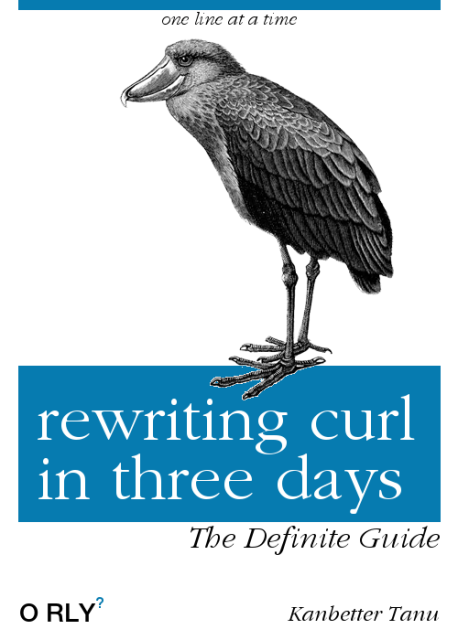 "rewriting curl in three days" (fake) book cover