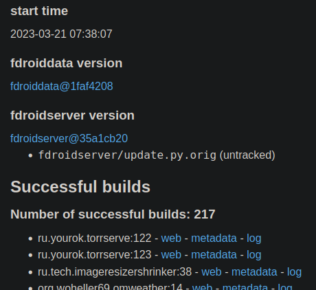 screenshot of the very same build monitor, now showing 217 successful builds