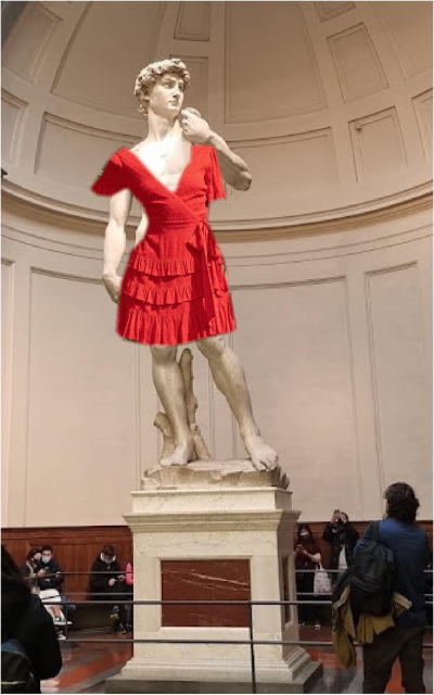 Michelangelo's David, photoshopped to be wearing a red dress