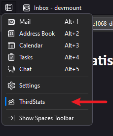 ThirdStats entry on Thunderbirds Spaces Toolbar