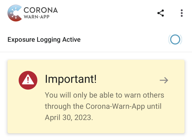 Important!
You will only be able to warn others through the Corona-Warn-App until April 30, 2023.