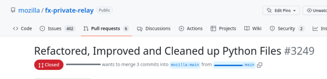 The pull request in question, titled: "Refactored, Improved and Cleaned up Python Files"