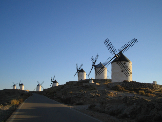Windmills on a low hill ridge