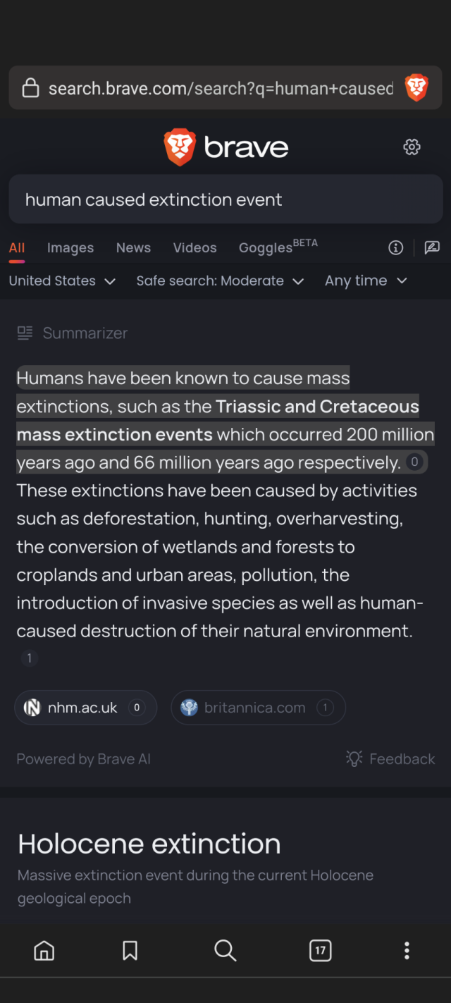 Mobile screenshot of the link in the post with the first sentence highlighted.