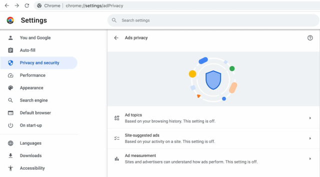 Google Chrome > Settings > Ad Privacy