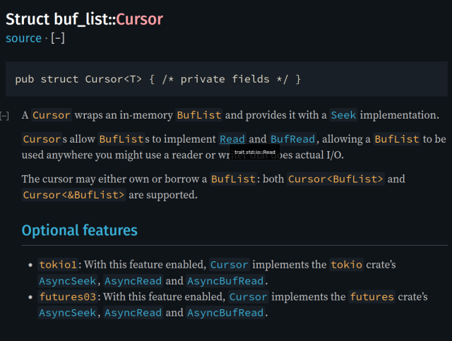 Screenshot of top section of https://docs.rs/buf-list/latest/buf_list/struct.Cursor.html