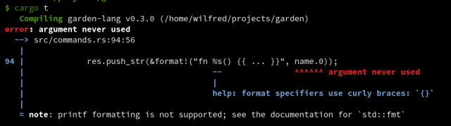 rustc error message for %s