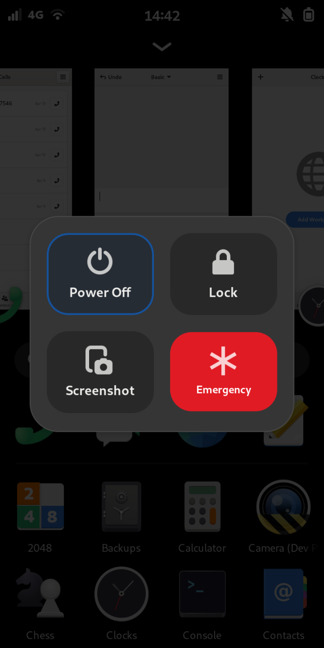 Screenshot of Phosh emergency menu