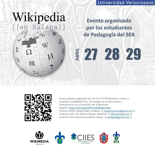 Poster del evento wikipedia en xalapa. Lo más relevante es la url de registro que he puesto en el mensaje.