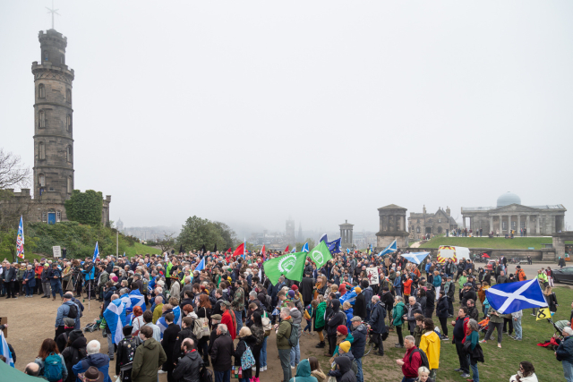 A good sized crowd at the  rally for a republic on Calton Hill, Edinburgh.