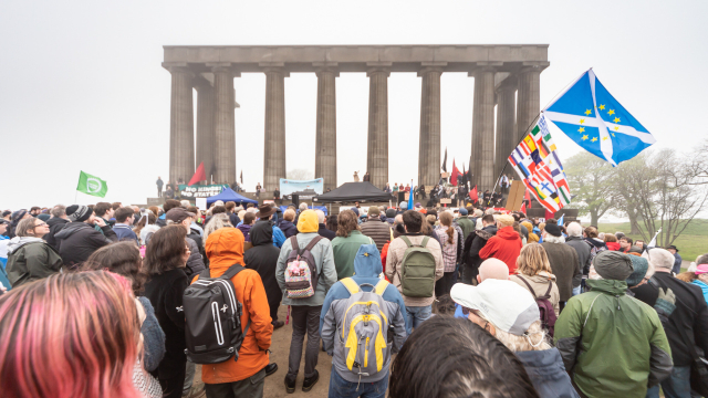 A good sized crowd at the  rally for a republic on Calton Hill, Edinburgh.