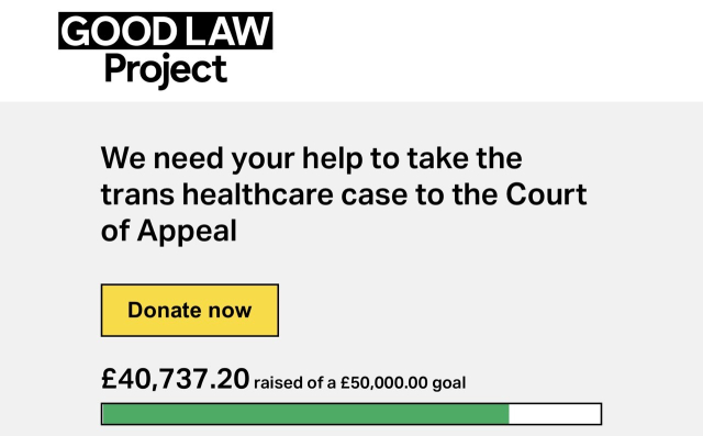GOOD LAW Project

We need your help to take the trans healthcare case to the Court of Appeal 

Donate now

£40,737.20 raised of a £50,000.00 goal