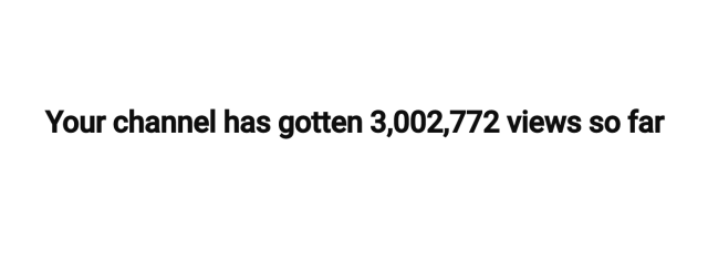 Screenshot from YouTube Studio, showing view count of over 3 million