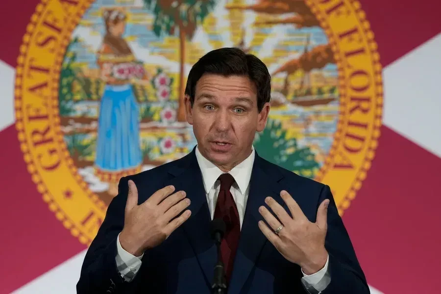 Florida Gov. Ron DeSantis speaks during a news conference to sign several bills related to public education and teacher pay, in Miami, on May 9.