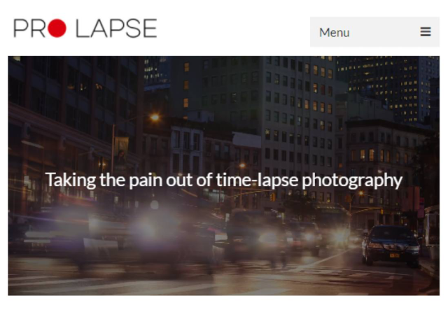 The web page for an app called ProLapse. “Taking the pain out of time-lapse photography”