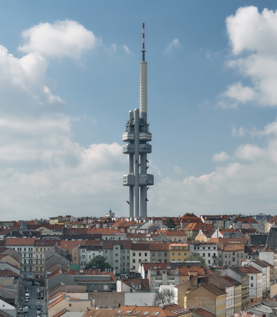 Zizkov Tower sitting on the horizon.