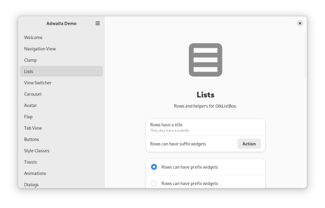 Screenshot of libadwaita demo with default font size