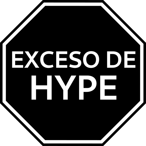 sticker con el formato del etiquetado de la secretaría de salud mexicana con el texto "exceso de hype"