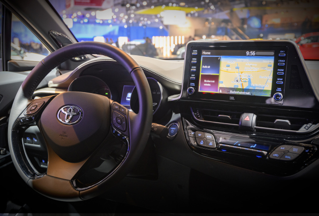 a Toyota dashboard with a connected in-car entertainment console