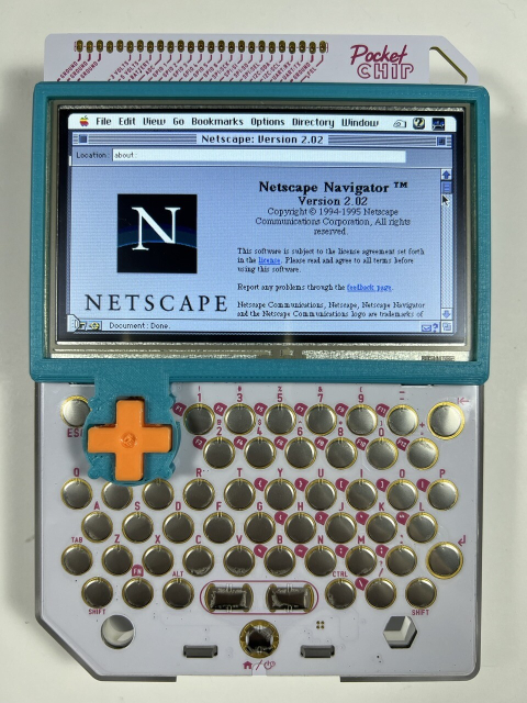 About Netscape Navigator 2.0.2 page. It’s being displayed on a PocketCHIP. 